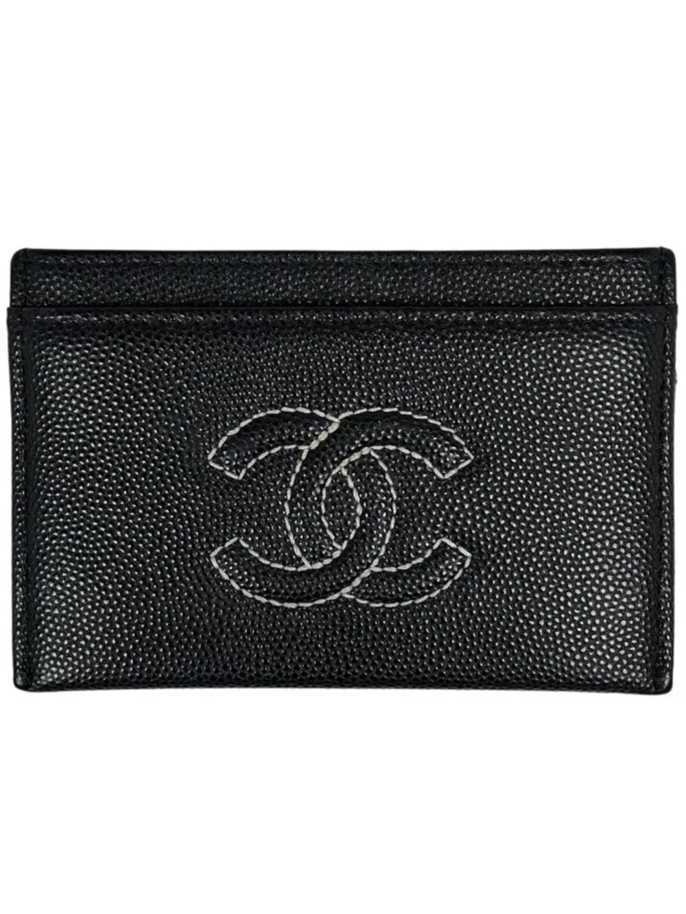 Chanel Card Case CC Logo Caviar Leather Black
